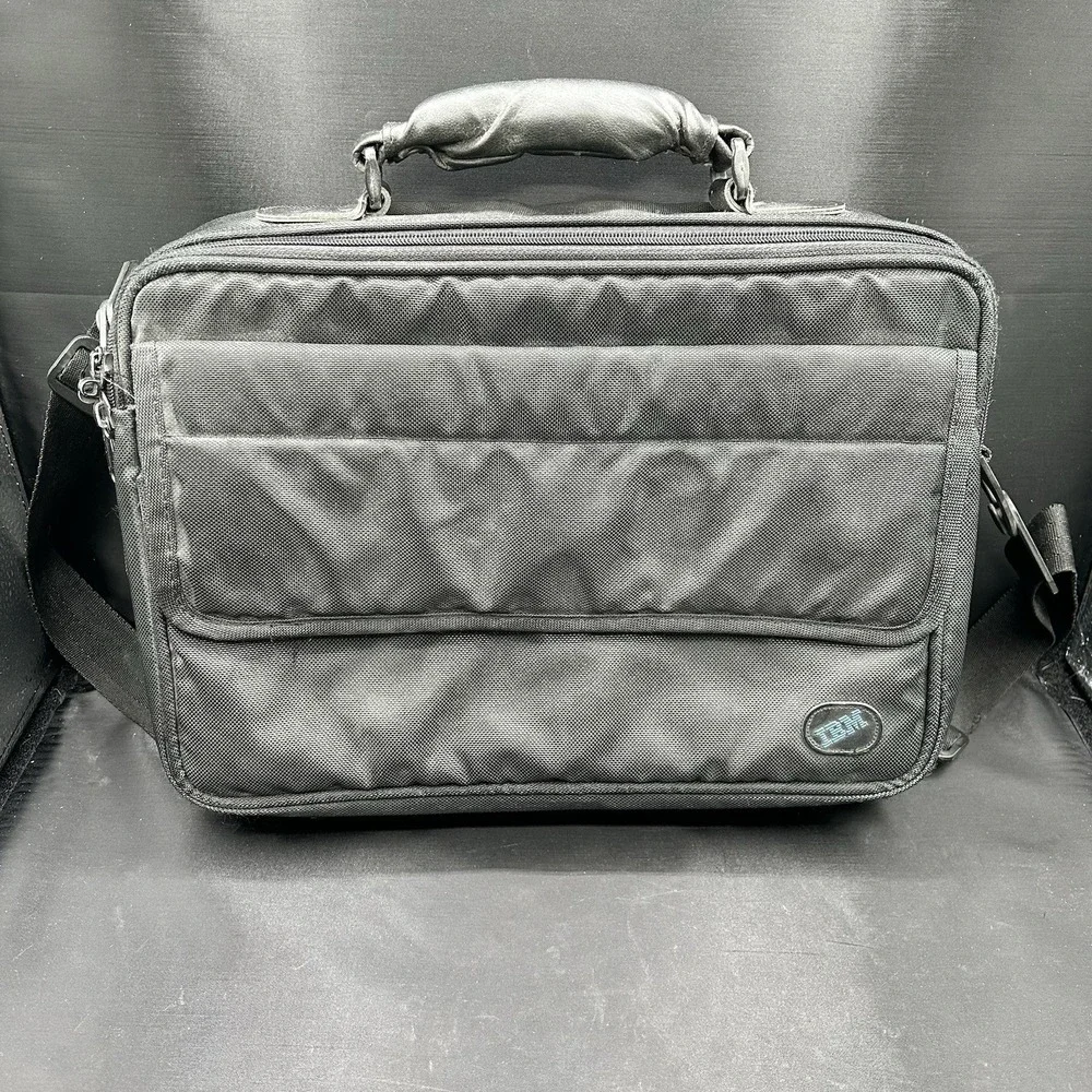 Vintage IBM Laptop‎ Messenger Tote Bag Black Canvas 80s crossbody top handle VTG